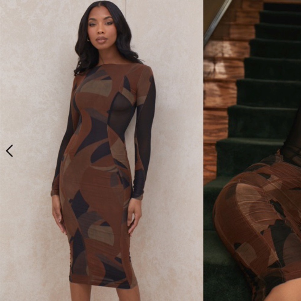CASSIDY Brown Print Midi Dress